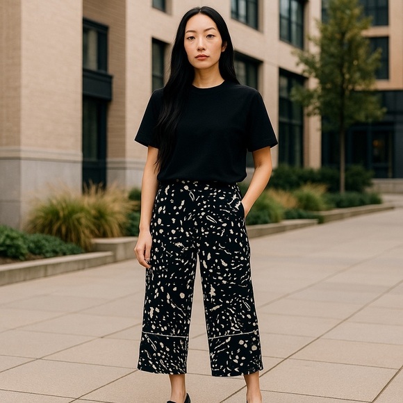 Alfani Black and Cream Wide Leg Pants - Picture 1 of 6